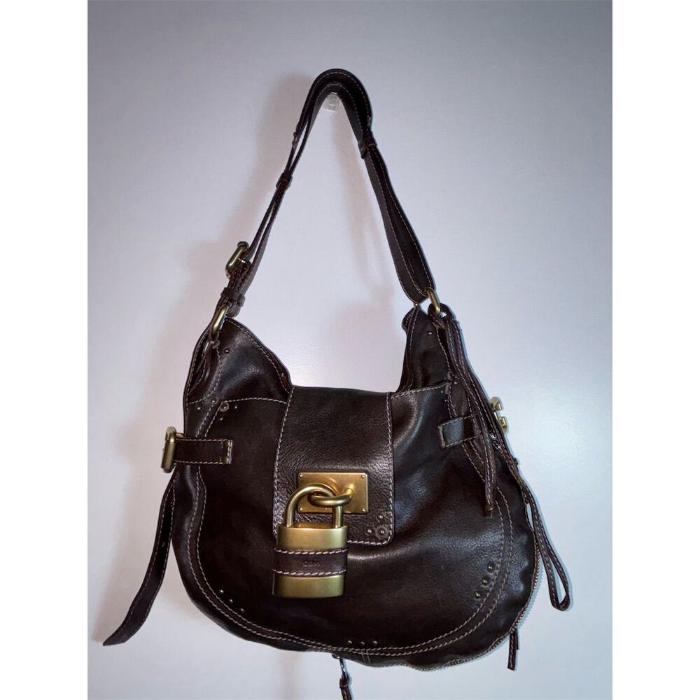 Chloe Black Shoulder Bag with Gold Accents